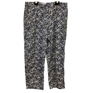 Liz Claiborne Sport Plus Size 14 100% Cotton Floral Navy White Cropped Pants